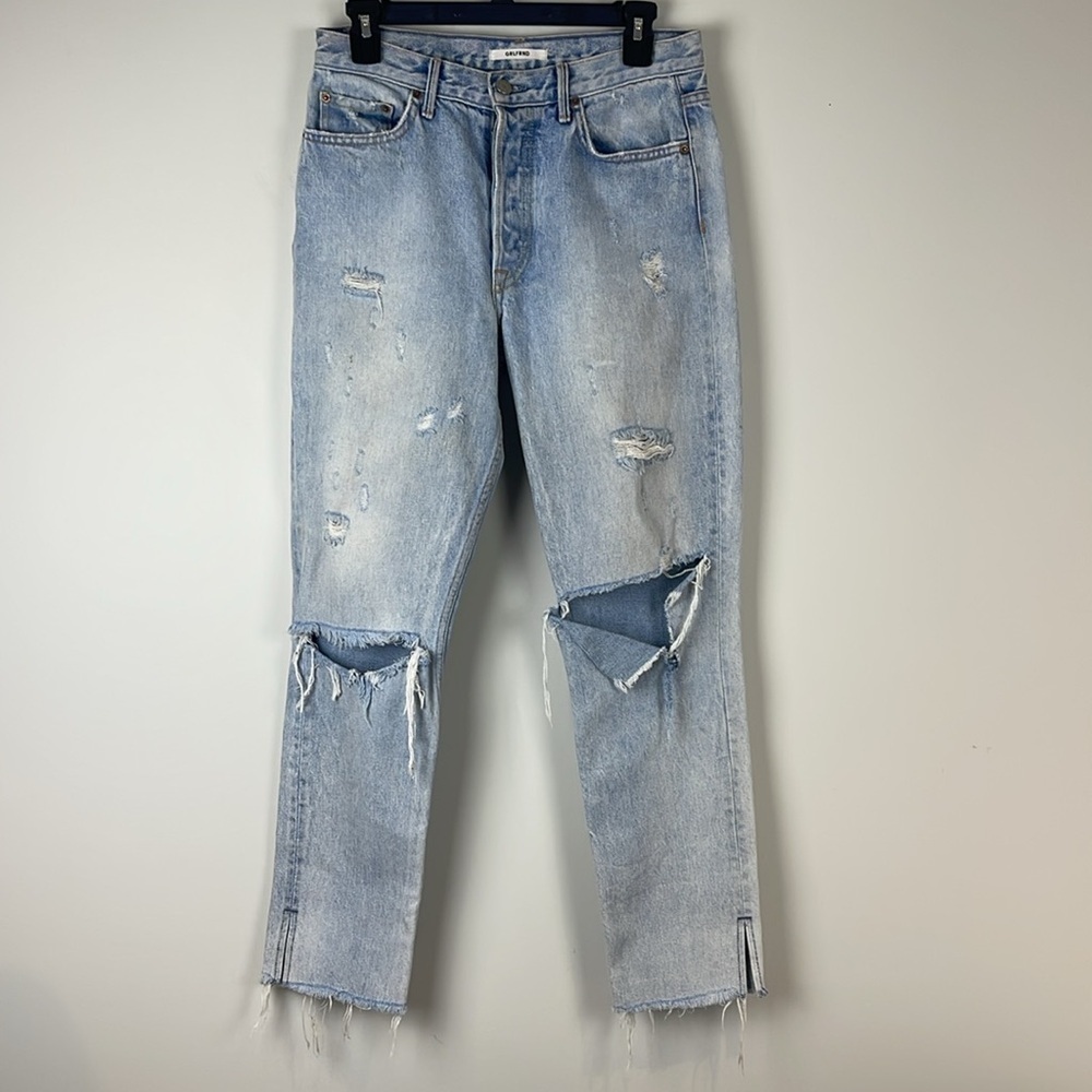 GRLFRND Karolina distressed high-rise slim-leg straight jeans Size 28 - Picture 2 of 13